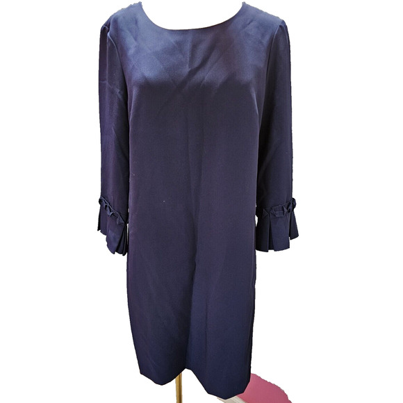 Tahari Dress Womens 8 Navy Sheath Ruffle Sleeve Long Sleeve Lined Classic Modest - Picture 1 of 4